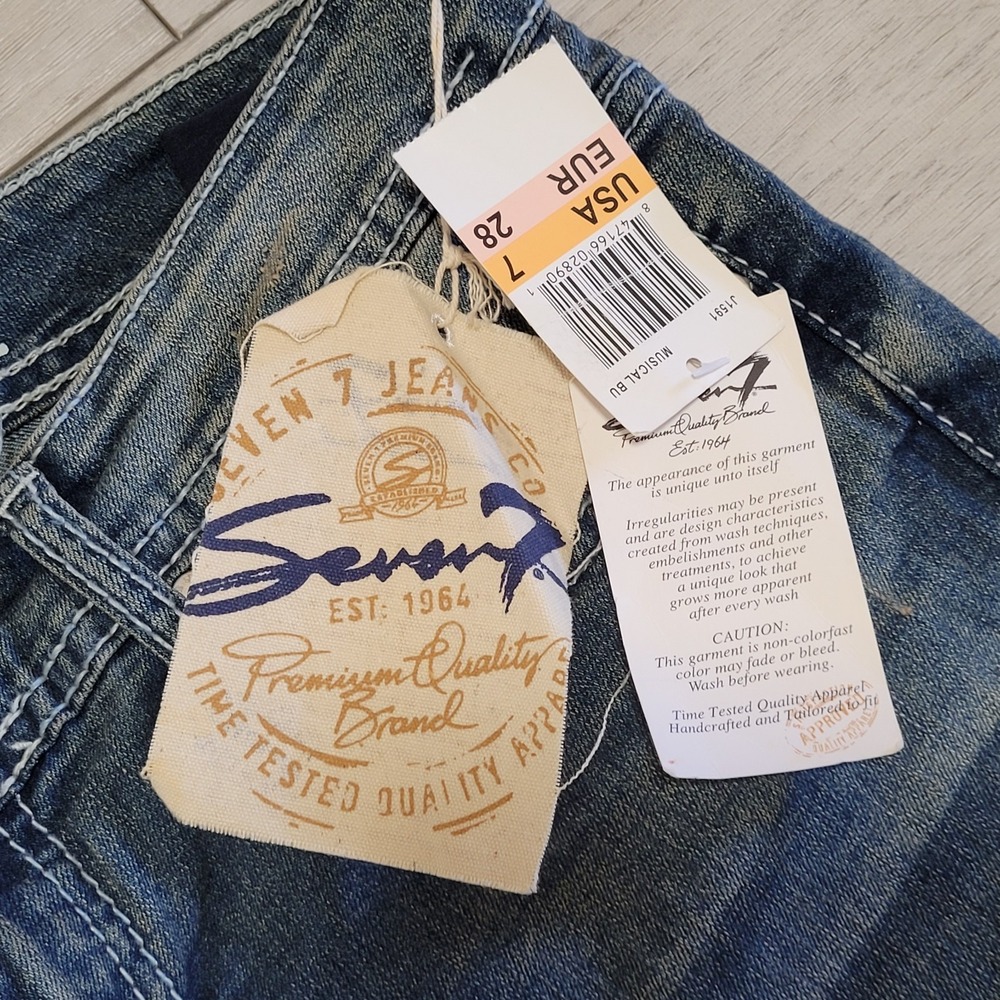 đź‘–NWT Seven 7 Jeans Women 28 Medium Wash Flare Faded Whiskering 31x35 Stretch - Picture 5 of 16